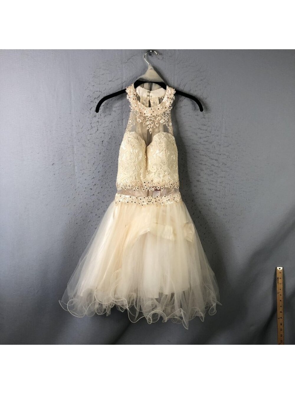 Star Box Dress Womens L Crea, Lace Halter Fit Flare Tulle Short Rhinestone Party